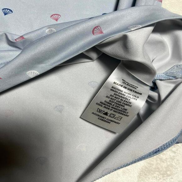 Footjoy Performance Golf Polo Men's L Geometric AOP Red White Steel Blue Stretch - Picture 5 of 9